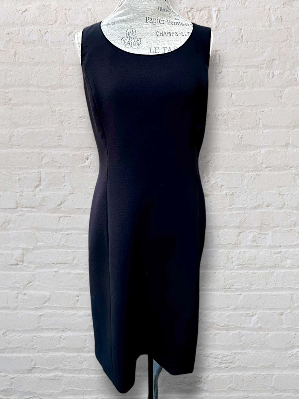 Calvin Klein Black Sleeveless Sheath Dress 8 Midi Workwear Office LBD 90s - Picture 2 of 11